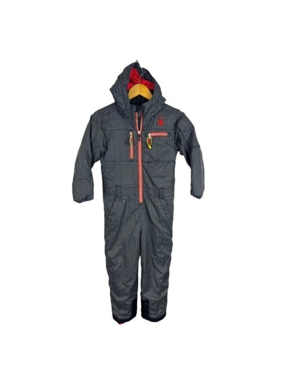 Spyder Kids Gray Pinstripe One Piece Snow Suit Ski Bib Hooded Size 7